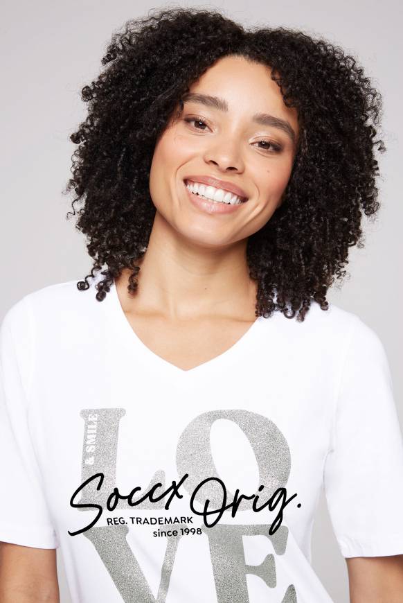 Soccx T-Shirt mit V-Ausschnitt und Print opticwhite Discount Store für neue Produkte