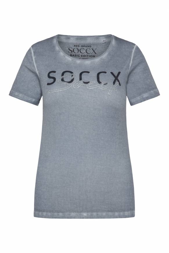 Soccx Basic Logo T-Shirt Oil Dyed cold grey Super Rabatt