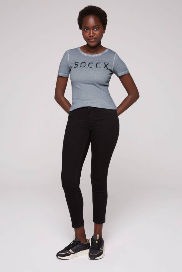 Soccx Basic Logo T-Shirt Oil Dyed cold grey Super Rabatt