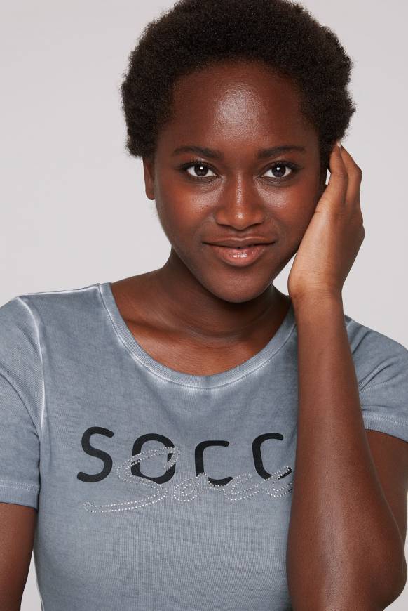 Soccx Basic Logo T-Shirt Oil Dyed cold grey Super Rabatt