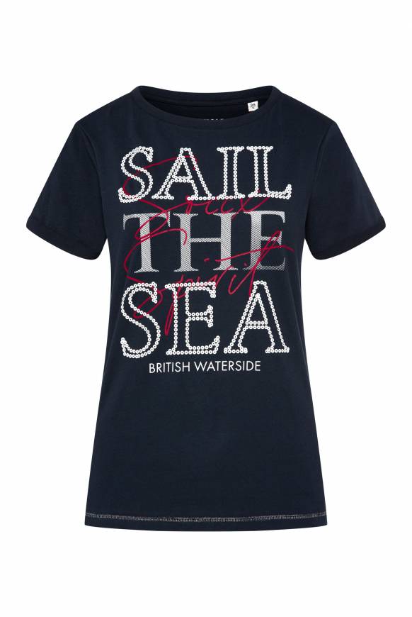 Soccx T-Shirt mit U-Boot-Ausschnitt und Glossy-Pailletten-Print blue navy Riesige Rabatte