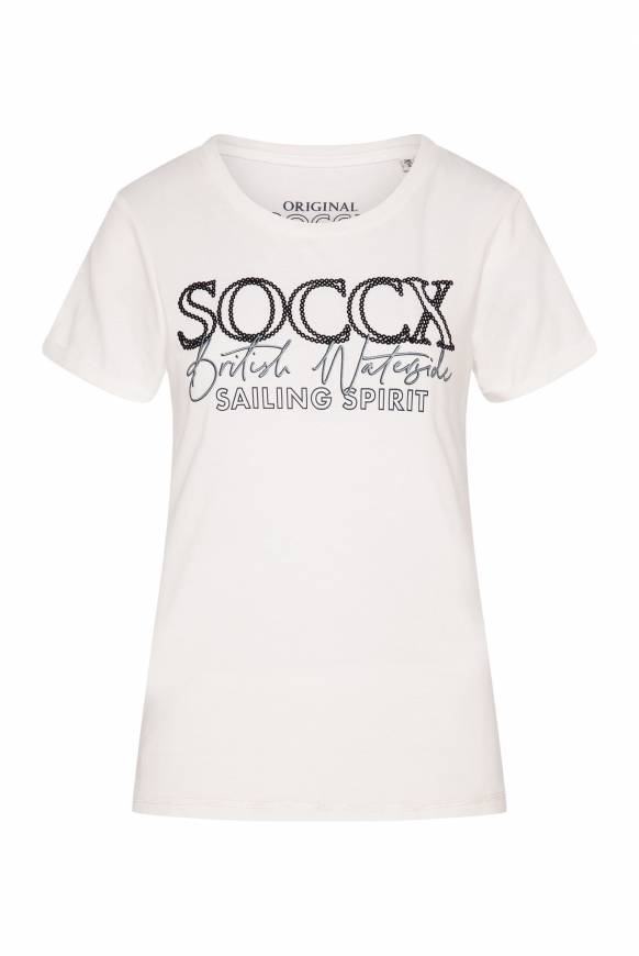Soccx T-Shirt mit Rundhalsausschnitt und Glitter Print ivory Clearance-Verkauf