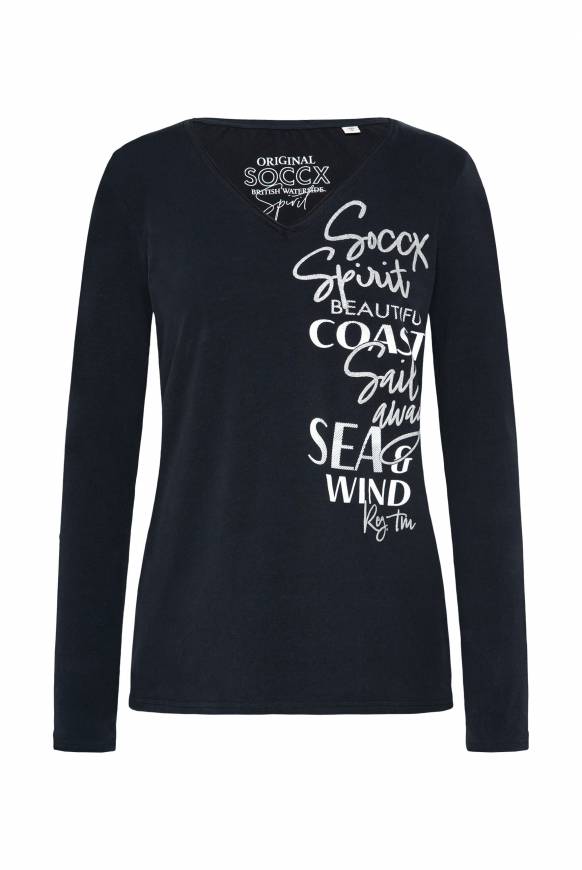 Soccx Longsleeve mit V-Ausschnitt und Glitter-Puff-Prints blue navy Kostenloser Versand international