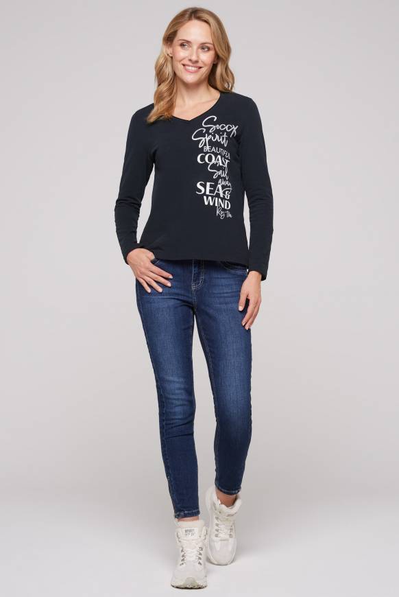 Soccx Longsleeve mit V-Ausschnitt und Glitter-Puff-Prints blue navy Kostenloser Versand international