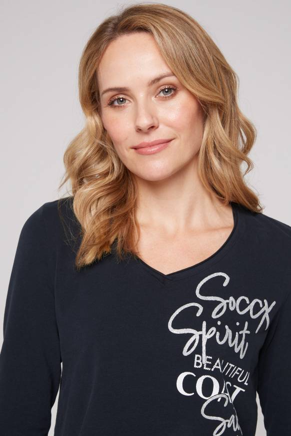 Soccx Longsleeve mit V-Ausschnitt und Glitter-Puff-Prints blue navy Kostenloser Versand international