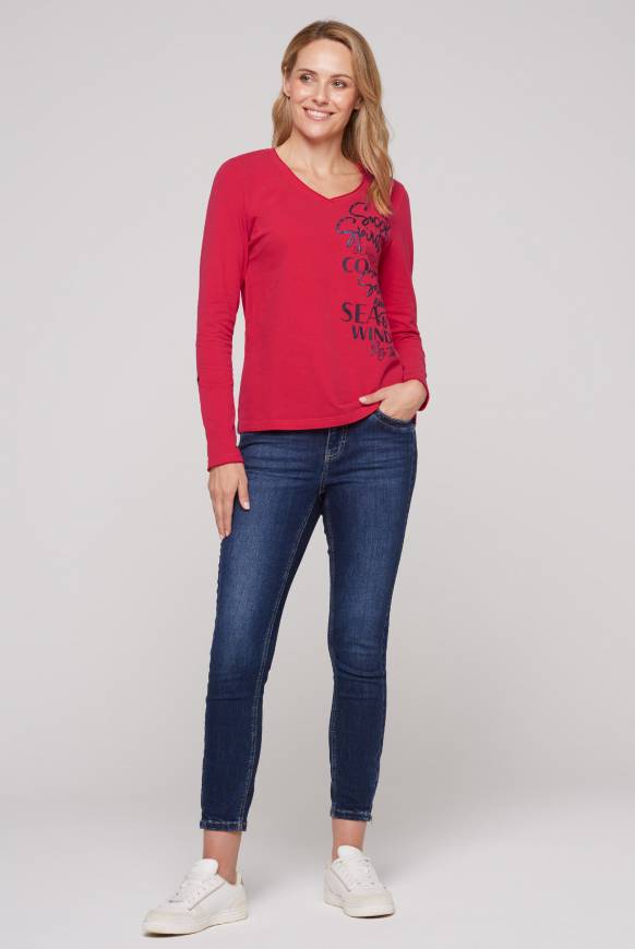 Soccx Longsleeve mit V-Ausschnitt und Glitter-Puff-Prints clear red Fabrikladen