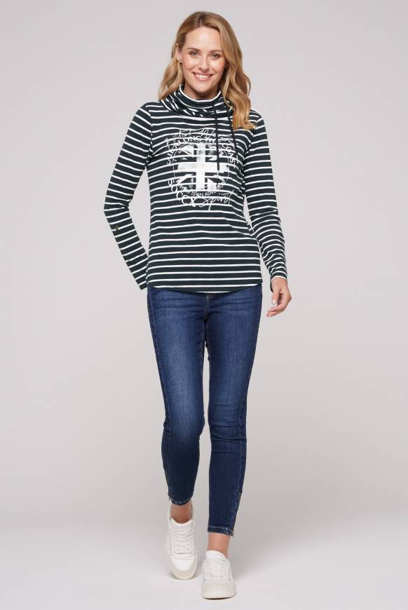 Soccx Ringelshirt mit hohem Kragen und Rubber-Artwork blue navy Begrenzt auf 3 Tage