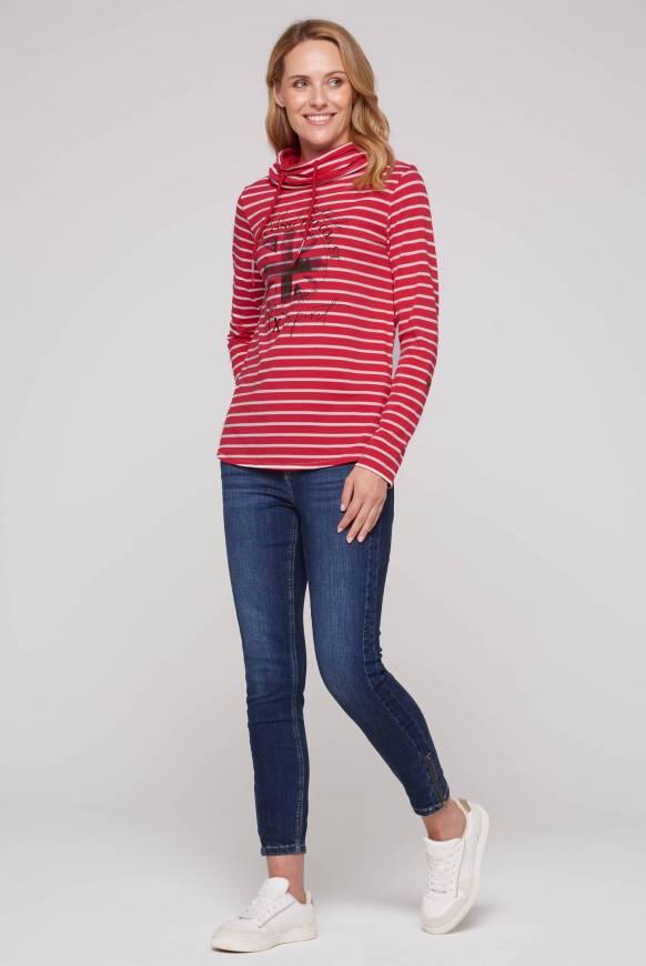 Soccx Ringelshirt mit hohem Kragen und Rubber-Artwork clear red Speichern exportieren