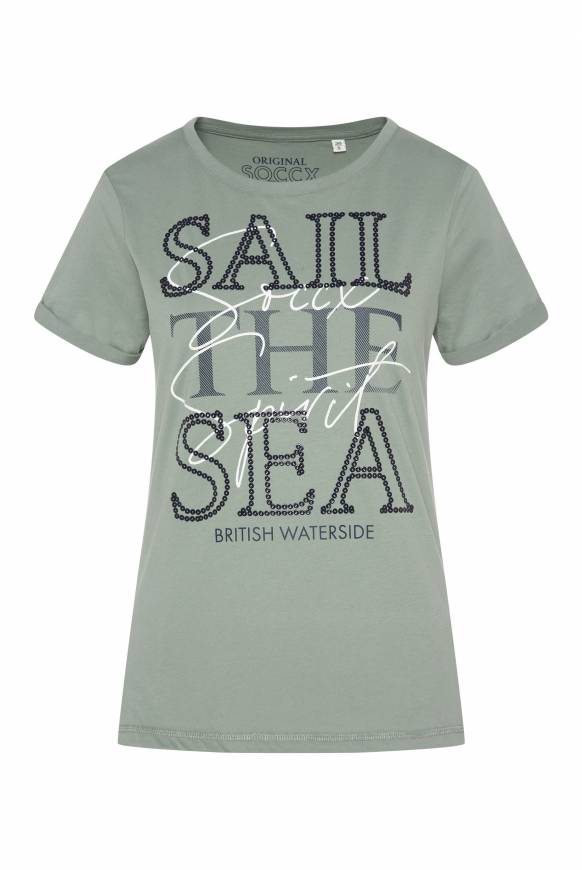 Soccx T-Shirt mit Rundhalsausschnitt und Glossy-Pailletten-Print muted aqua Black Friday Preise