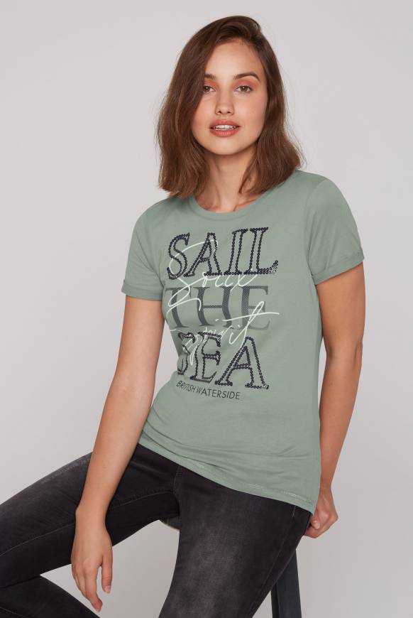 Soccx T-Shirt mit Rundhalsausschnitt und Glossy-Pailletten-Print muted aqua Black Friday Preise