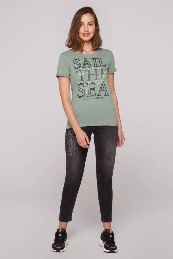 Soccx T-Shirt mit Rundhalsausschnitt und Glossy-Pailletten-Print muted aqua Black Friday Preise
