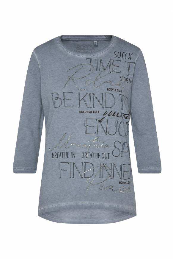 Soccx Shirt mit Wording Print und Schmucksteinen cold grey 50% Rabatt für begrenzte Zeit