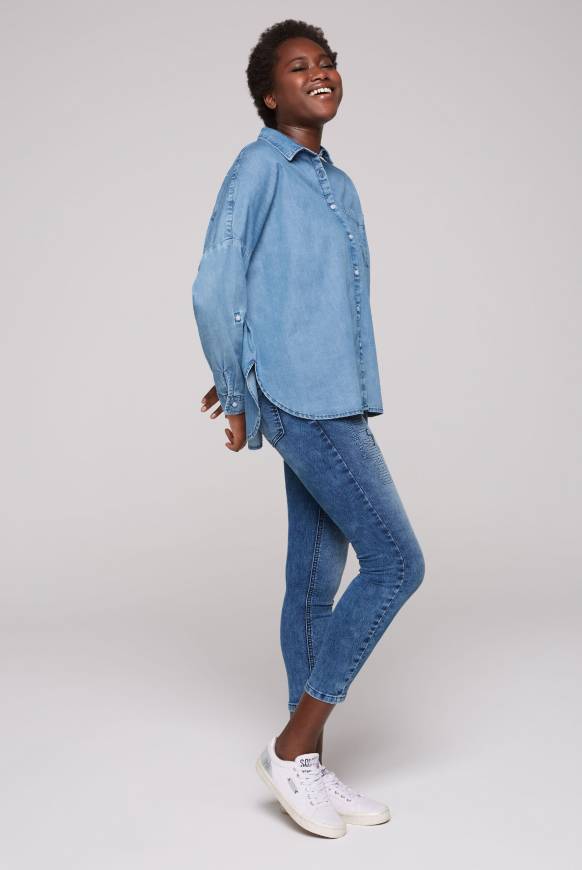 Soccx Oversized Denim-Bluse mit Print blue vintage Auslauf