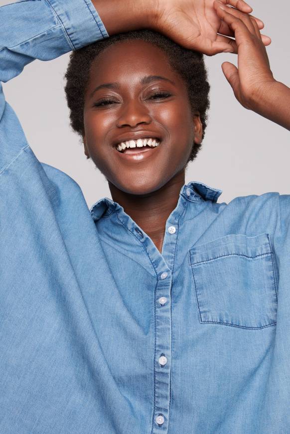 Soccx Oversized Denim-Bluse mit Print blue vintage Auslauf