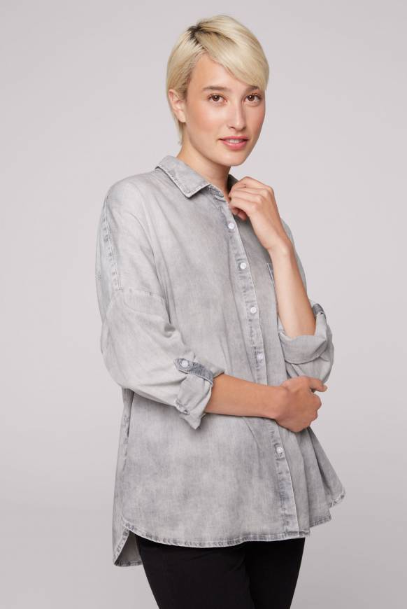 Soccx Oversized Denim-Bluse mit Print light grey bleached Verkauf