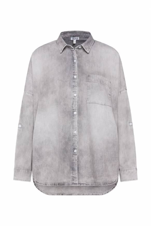 Soccx Oversized Denim-Bluse mit Print light grey bleached Verkauf
