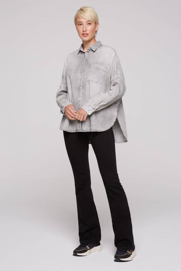 Soccx Oversized Denim-Bluse mit Print light grey bleached Verkauf