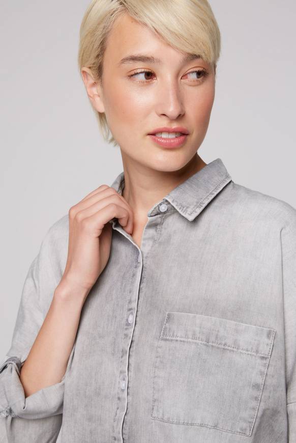 Soccx Oversized Denim-Bluse mit Print light grey bleached Verkauf