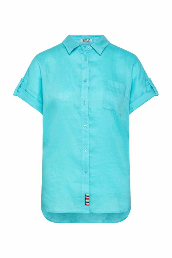 Soccx Oversized Leinenbluse mit Logostickerei lagoon blue Günstiger Verkauf
