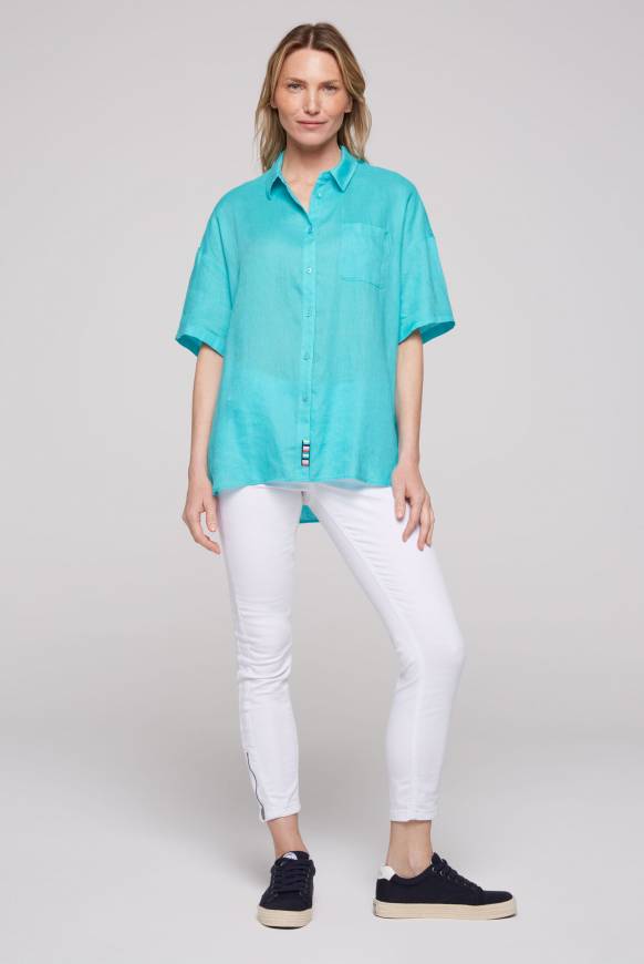 Soccx Oversized Leinenbluse mit Logostickerei lagoon blue Günstiger Verkauf