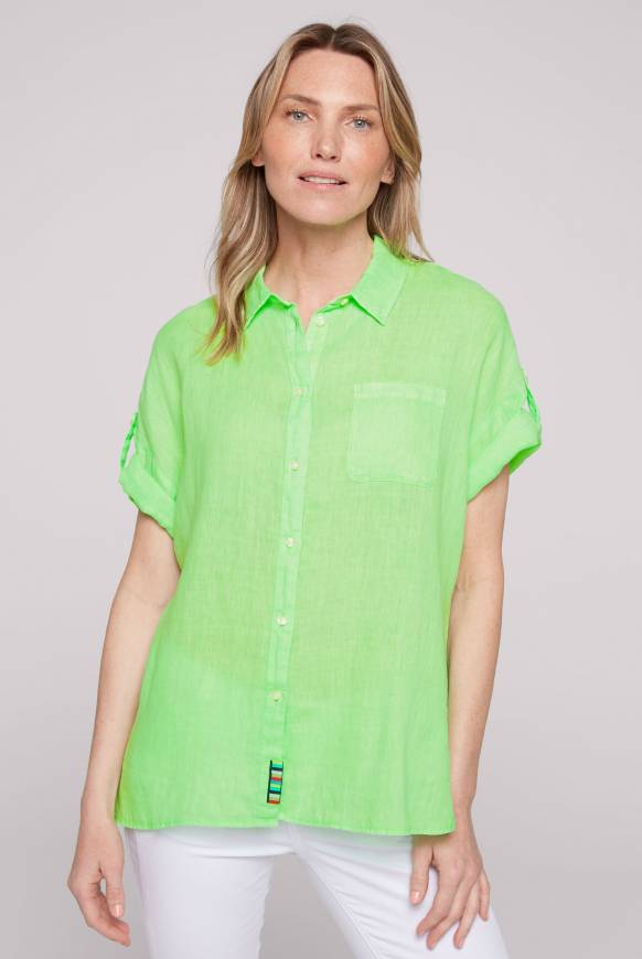 Soccx Oversized Leinenbluse mit Logostickerei fresh lime Fabrikverkauf