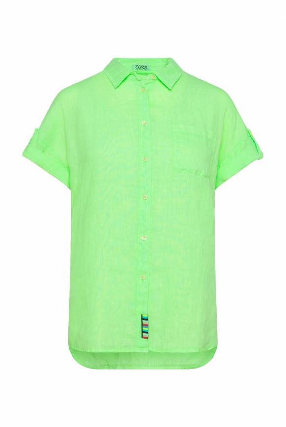 Soccx Oversized Leinenbluse mit Logostickerei fresh lime Fabrikverkauf