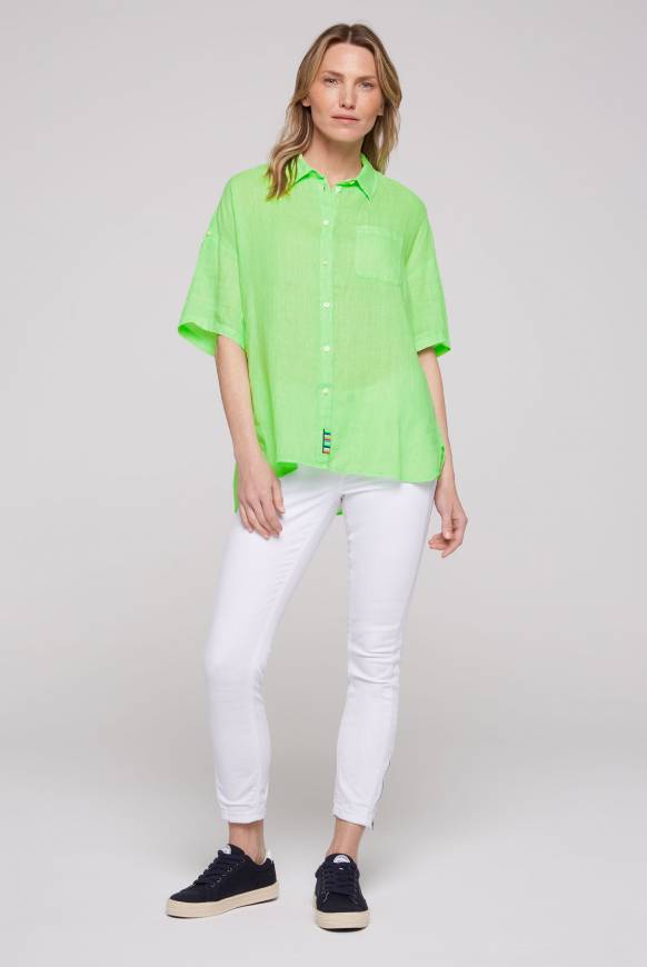 Soccx Oversized Leinenbluse mit Logostickerei fresh lime Fabrikverkauf