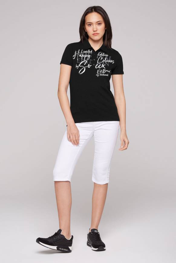 Soccx Kurzarmpolo mit Print und Pailletten black Versandkostenfrei