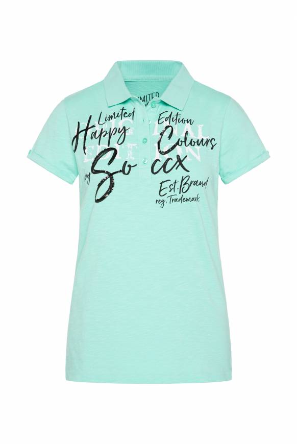 Soccx Kurzarmpolo mit Print und Pailletten neo aqua Großer Ausverkauf