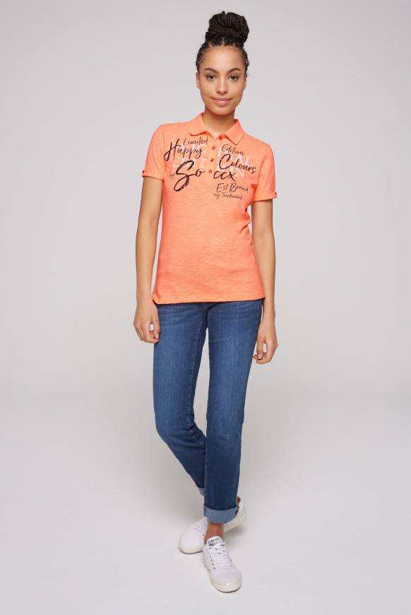 Soccx Kurzarmpolo mit Print und Pailletten neon orange Flash Sale