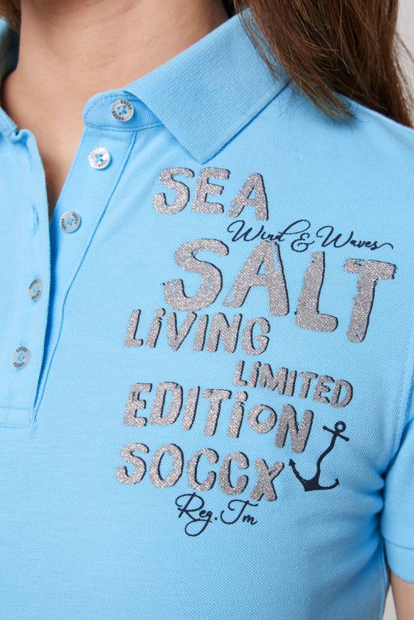 Soccx Poloshirt aus Pikee mit Glitter Print aqua Online Shopping