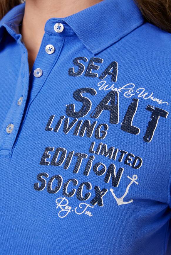 Soccx Poloshirt aus Pikee mit Glitter Print deep sky Exklusivangebot