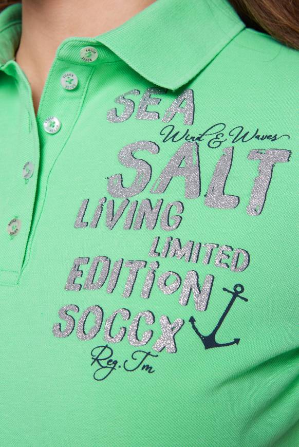 Soccx Poloshirt aus Pikee mit Glitter Print regatta green Preisnachlass