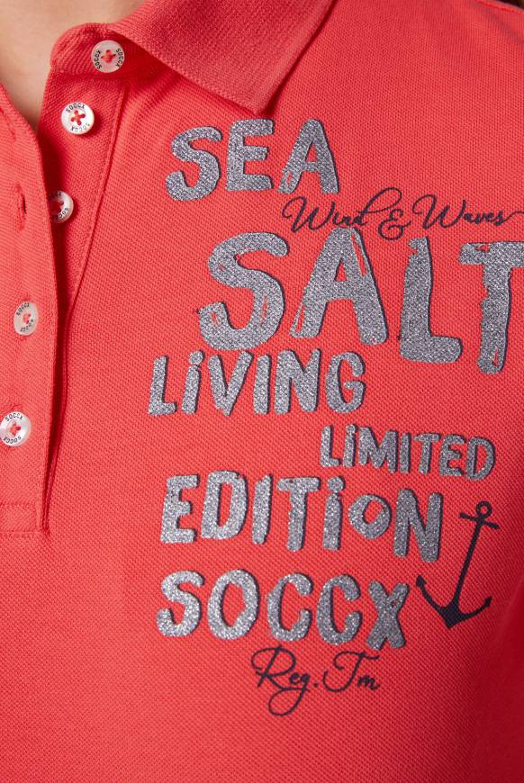 Soccx Poloshirt aus Pikee mit Glitter Print skipper red Saisonschlussverkauf