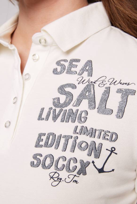 Soccx Poloshirt aus Pikee mit Glitter Print ivory Black Friday