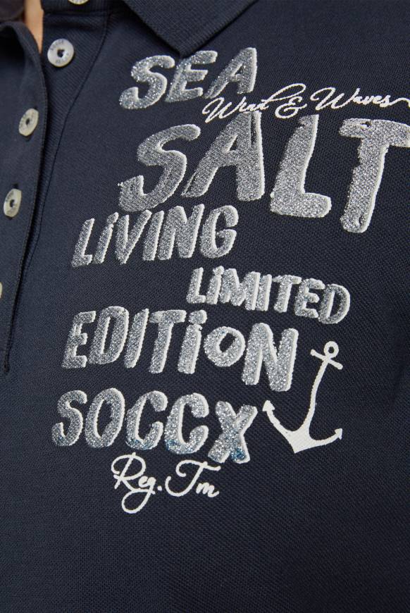 Soccx Poloshirt aus Pikee mit Glitter Print classic navy Muttertagsangebot