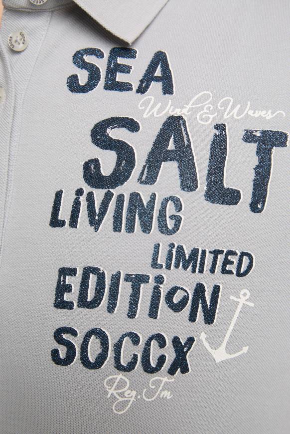 Soccx Poloshirt aus Pikee mit Glitter Print cozy blue Vatertagsangebot