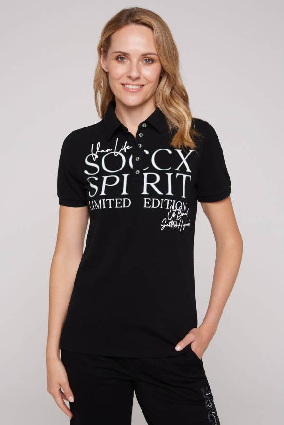 Soccx Kurzarmpolo aus Pikee mit Logo Print black Jubiläumsangebot