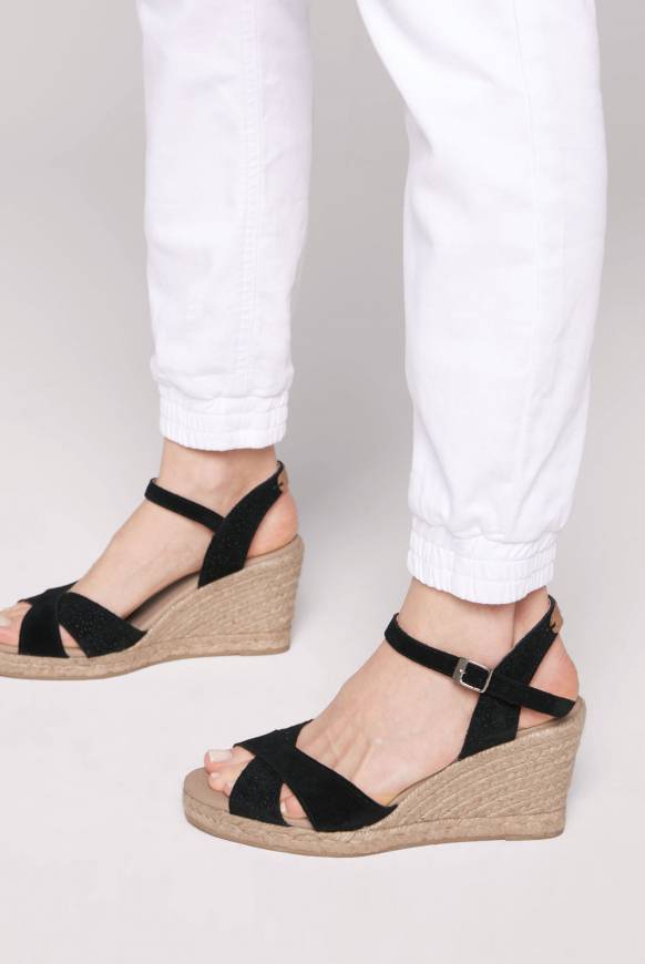 Soccx Veloursleder-Espadrille mit Keilabsatz black 50% Rabatt für begrenzte Zeit