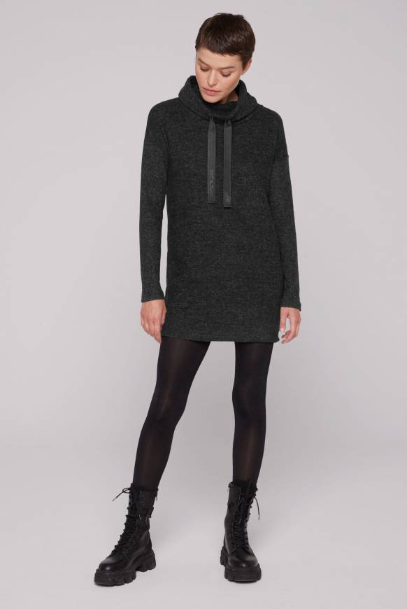 Soccx Meliertes Strickkleid mit Rollkragen black melange Outlet
