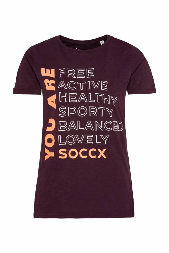 Soccx T-Shirt Rundhals mit Wording Print deep plum Meist gekauft