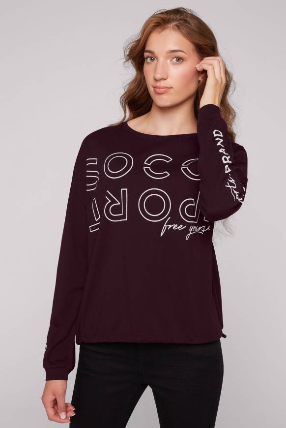Soccx Longsleeve mit Logo Prints und verstellbaren Elastiksaum deep plum Blitzverkäufe