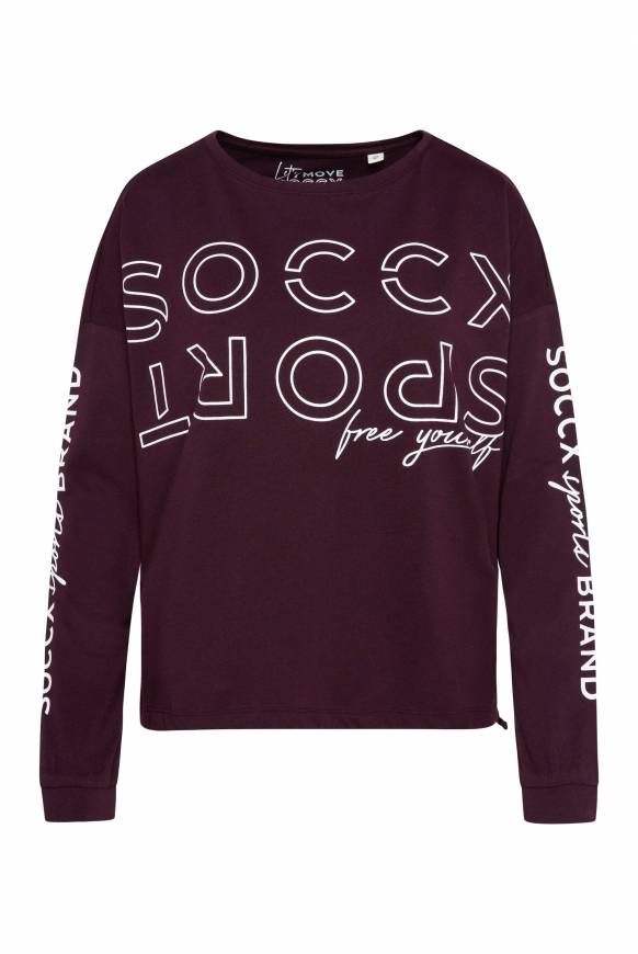 Soccx Longsleeve mit Logo Prints und verstellbaren Elastiksaum deep plum Blitzverkäufe