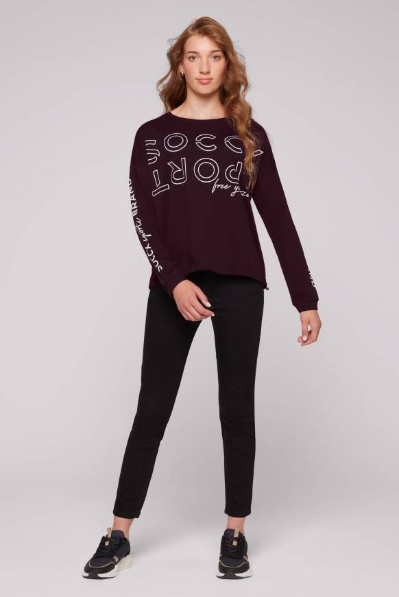 Soccx Longsleeve mit Logo Prints und verstellbaren Elastiksaum deep plum Blitzverkäufe