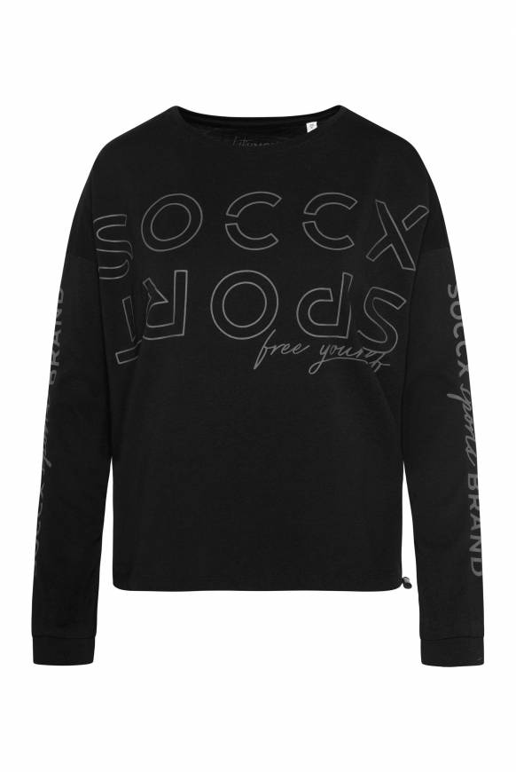 Soccx Longsleeve mit Logo Prints und verstellbaren Elastiksaum black Kostenloser Versand