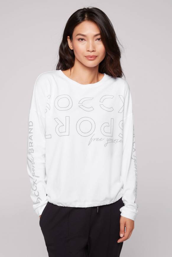 Soccx Longsleeve mit Logo Prints und verstellbaren Elastiksaum opticwhite Limitierter Zeitrabatt