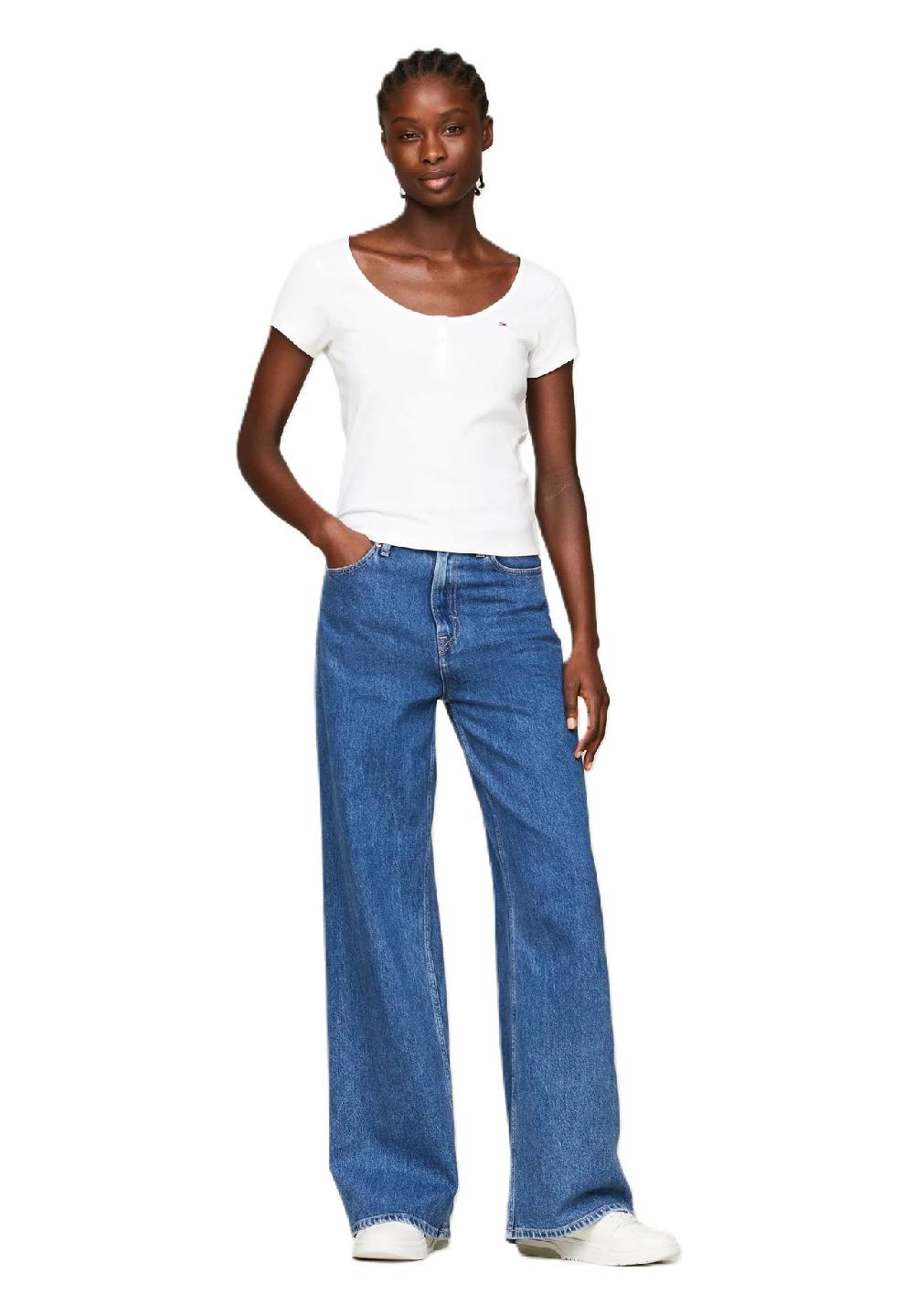 TOMMY Jeans T-Shirt Henley-Ausschnitt für Damen Tägliche Deals