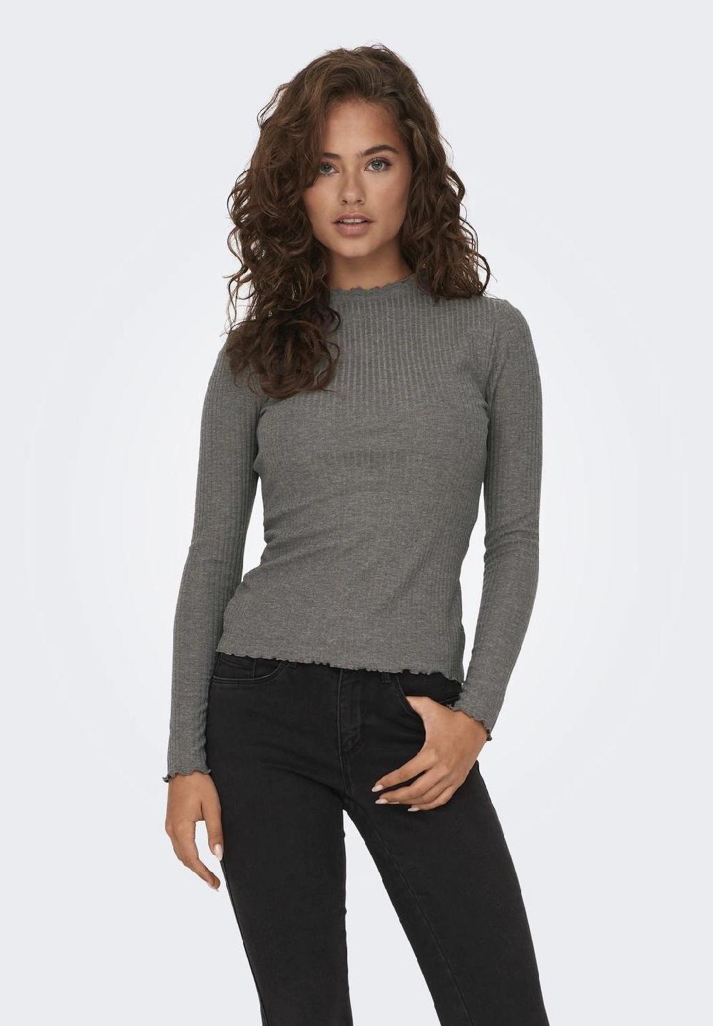 ONLY® Langarmshirt "Emma" Stehkragen Ripp-Design für Damen Räumungsverkauf