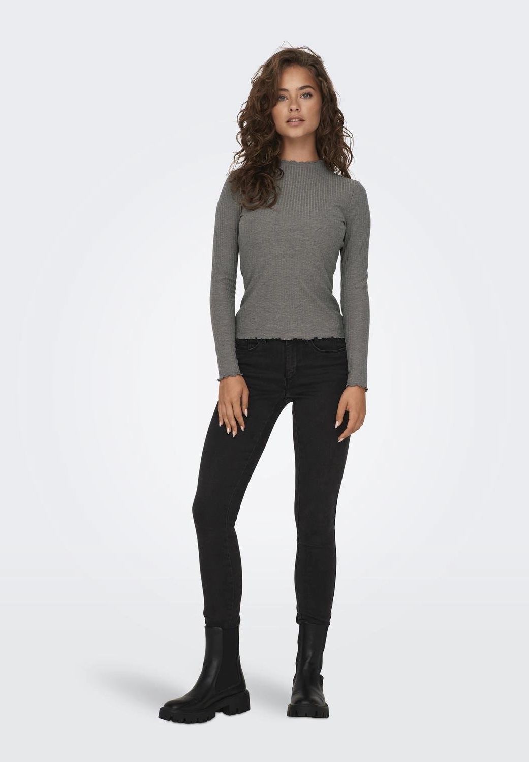ONLY® Langarmshirt "Emma" Stehkragen Ripp-Design für Damen Räumungsverkauf