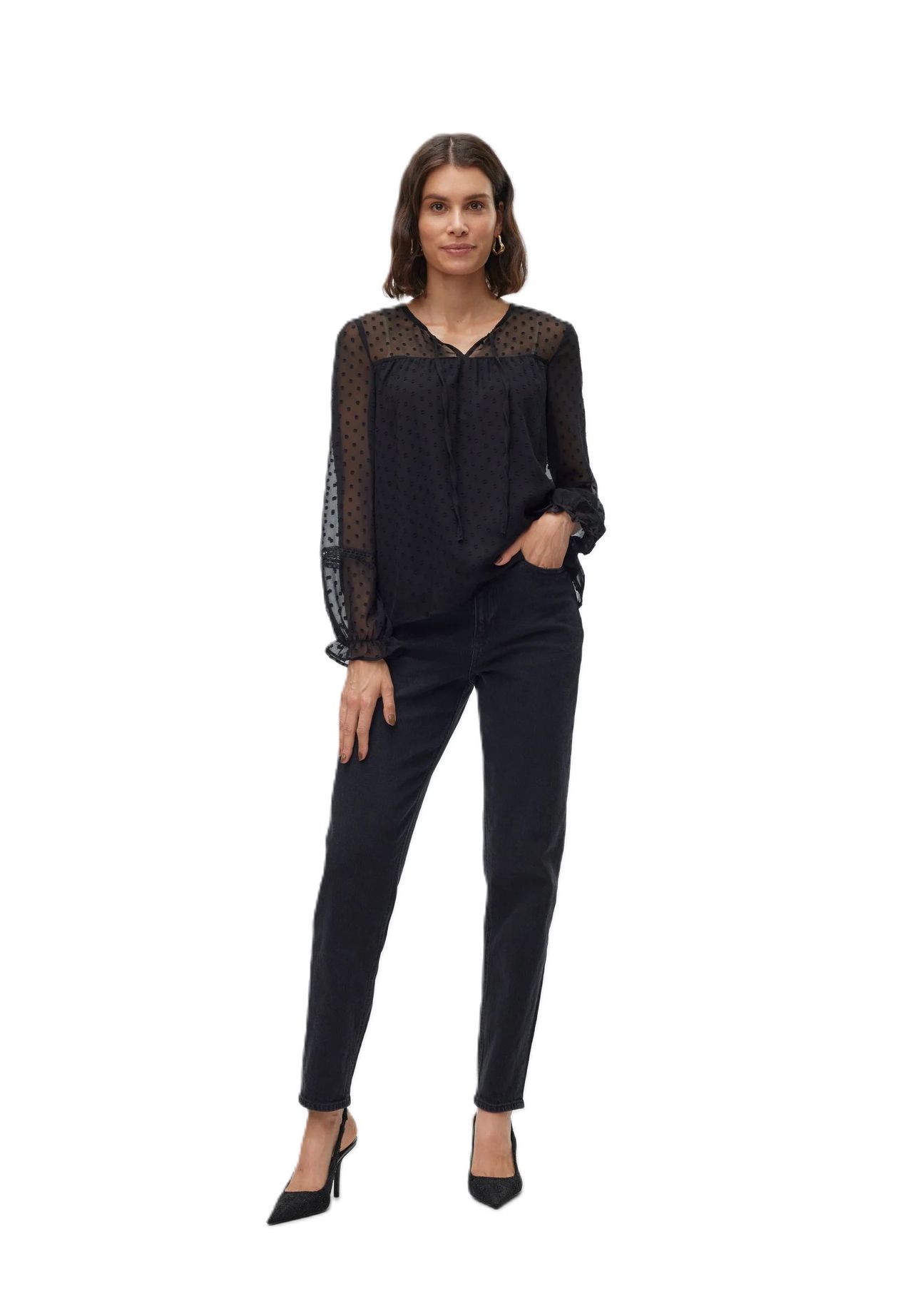 VERO MODA® Shirtbluse "Leah" Schlüsselloch-Ausschnitt für Damen 50% Rabatt mit kostenlosem Versand